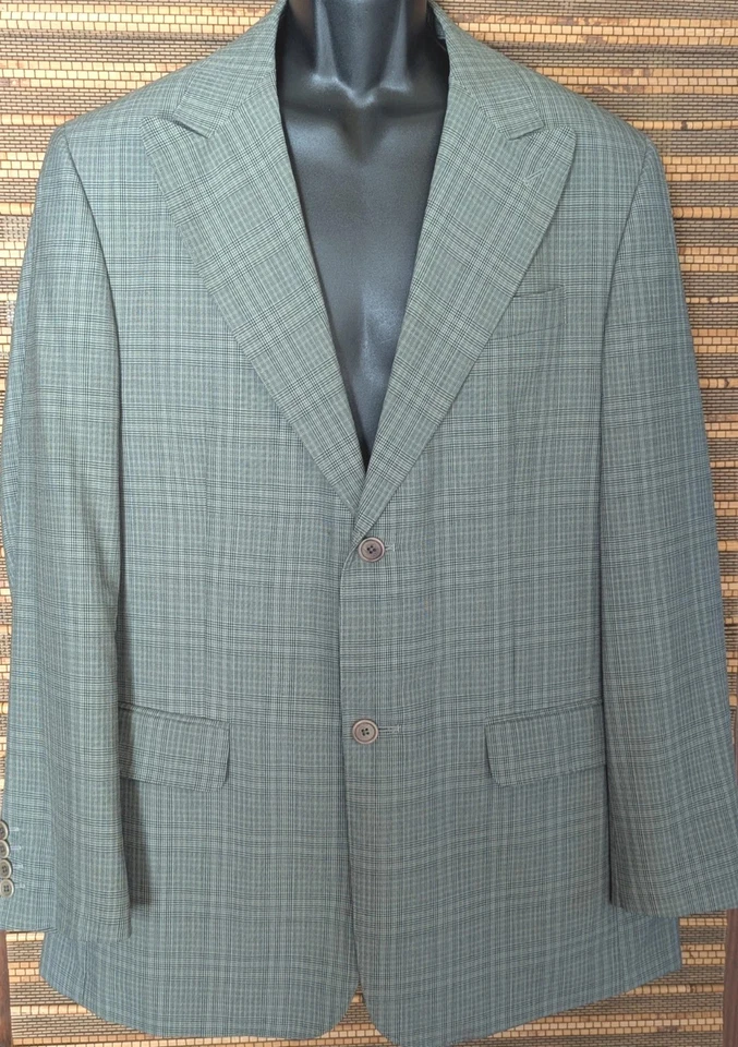 Blazer a Cuadros Vintage Saks Perry Ellis Para Hombres 42R Verde Salvia Negro Pata de Gallo Glen Foto 4 de 4