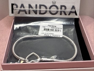 90AB NWT AUTH PANDORA 7.9” SS HEART CLOSURE SNAKE CHAIN BRACELET