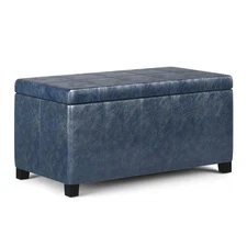 Trent Home 36" Contemporary Faux Leather Storage Ottoman in Denim Blue