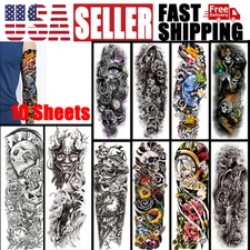 10 Sheets Waterproof Fake Temporary Tattoo Large Full Arm Sticker Color Black