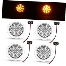 4 Pcs 4 Inch Clear Lens Amber 12 LED Round Trailer Clear Lens Amber 2 Pcs