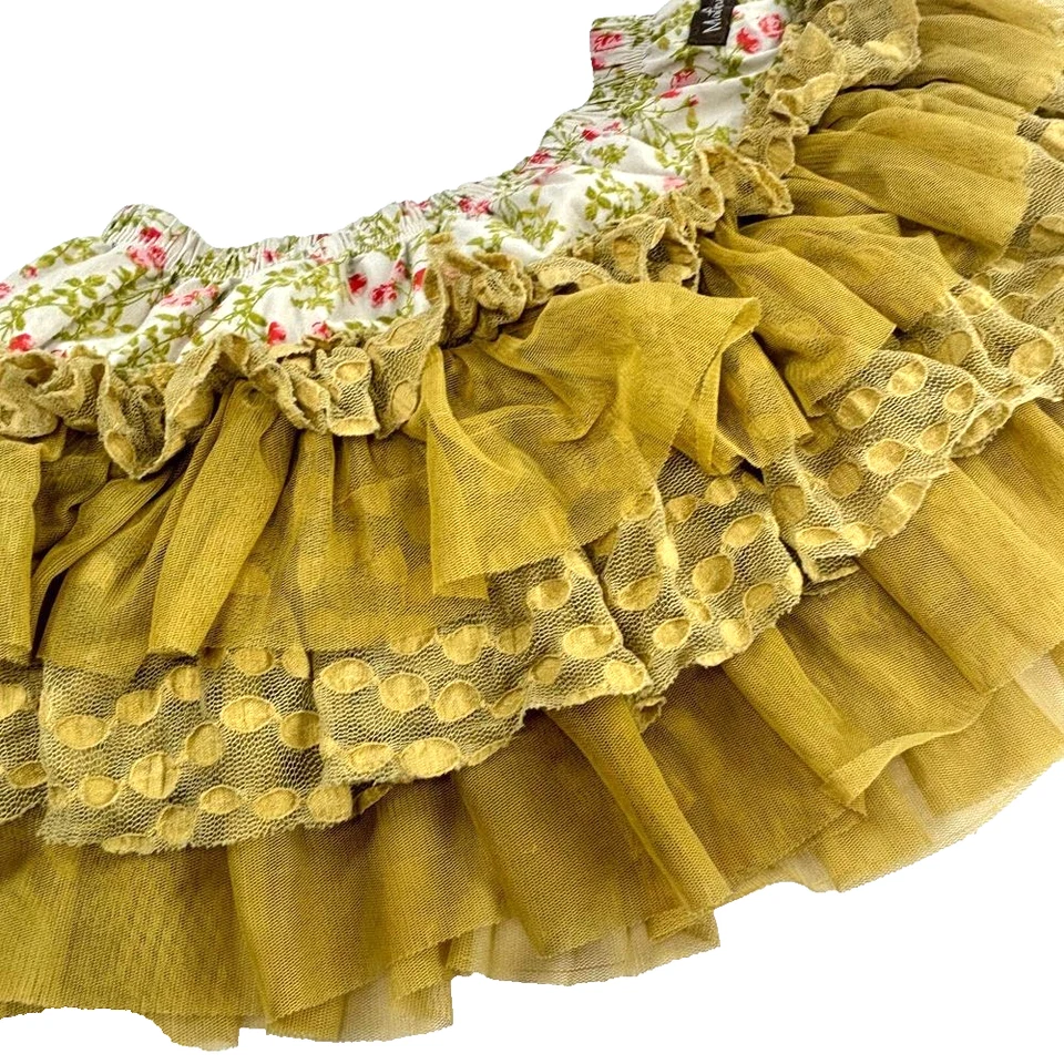 Matilda Jane Girls Skirt Size 4 Green Layered Ruffle Vintage Ditsy Floral Tutu - Image 2 of 4