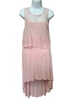 Vintage Y2K Iris Dress Womens M Pink Hi Lo Lace Sleeveless Midi Fairy Coquette
