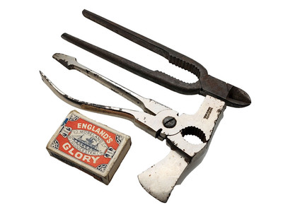 2x antike Stahl Krabbe/Karabiner Hammer Vorbereitung Werkzeuge Utensilien Fischhändler