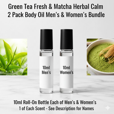 Green Tea Fresh & Matcha Herbal Calm 2 Pack 10ML RollOn Perfume Body Oil Bundle