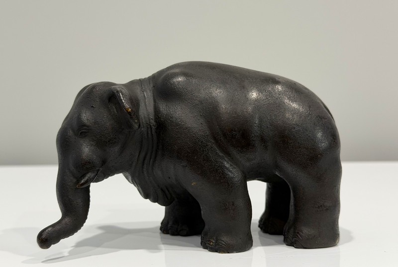 Small Antique Japanese Meiji Period Patinated Bronze Okimono of an Elephant