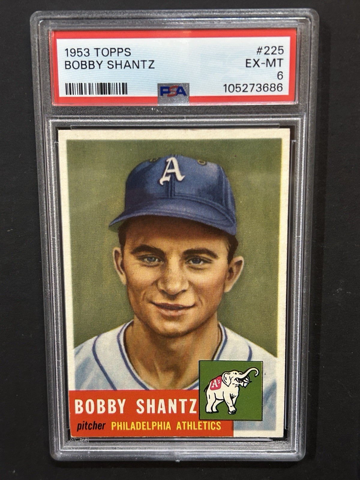 1953 Topps - #225 - Bobby Shantz HIGH # SHORT PRINT Fresh Grade PSA 6 - EX-MT