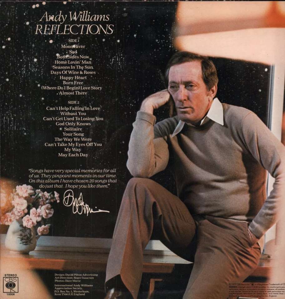 Andy Williams Reflections LP Vinyle UK CBS 1977 SCBS10006 - Photo 2/3