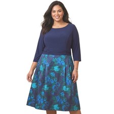 Jessica Howard Womens Floral Cocktail Dress Size 24W Navy Jacquard Elegant NWT