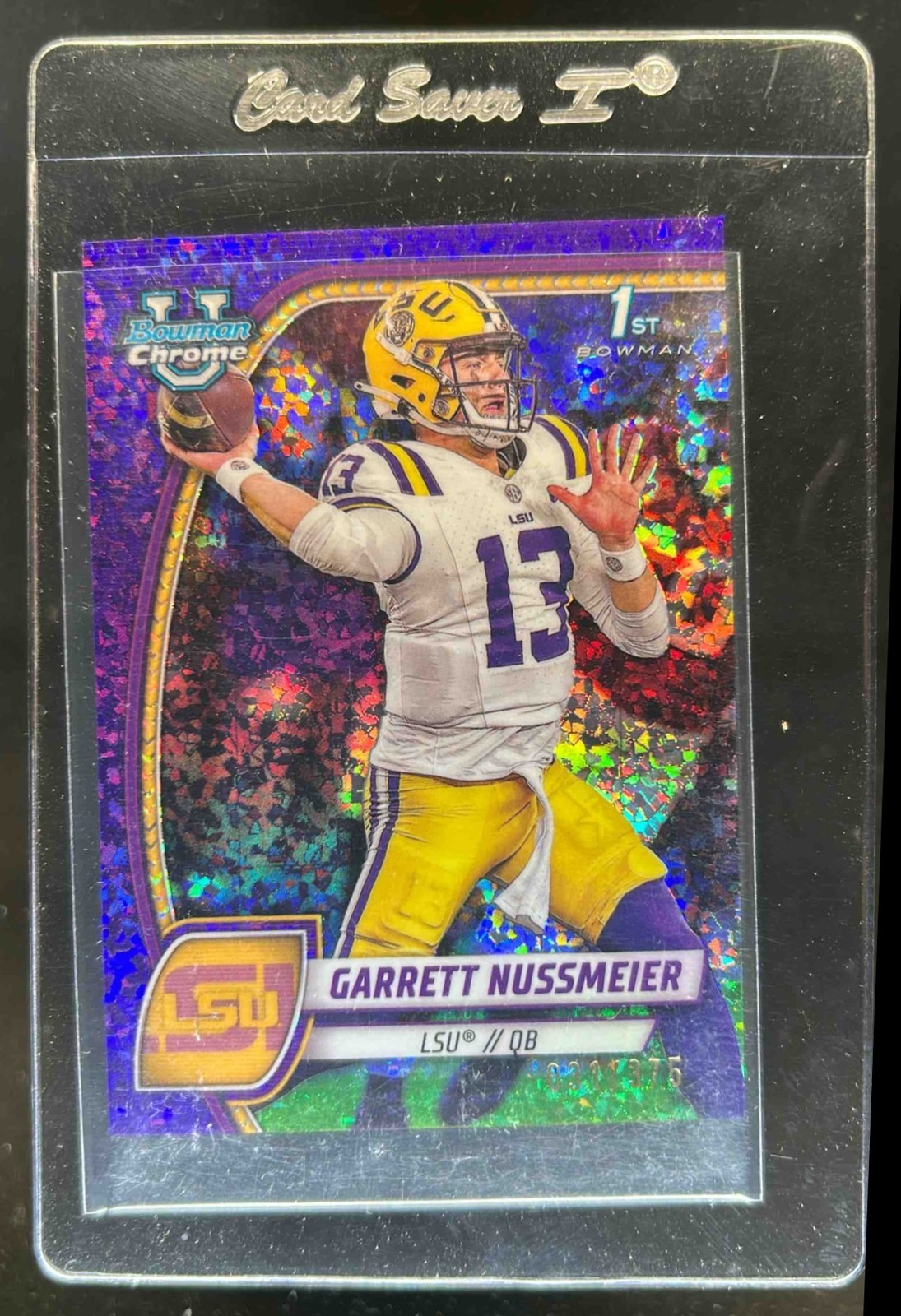 2024 Bowman Chrome U Garrett Nussmeier Purple Mini Diamond Refractor 1st #31/375