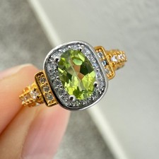 925 Sterling Silver Ring 6x4mm Green Natural Peridot Gemstone Zircon Bridal Gift