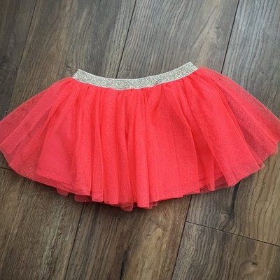 peanut & ollie Toddler Girls Glitter Tulle Lined Tutu Skirt Neon Orange 2T