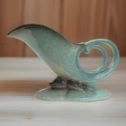 Vtg Hull Pottery Cornucopia Speckled Blue Bow Knot Vase MCM 11” Double Handle
