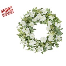 Sophisticated 18" Silk Wreath with Green Leaves  White Roses for Any Occasion