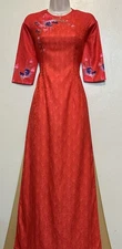 Ao Dai Gấm Lụa Hoa Mai Co Giãn Vietnamese With Pant - Size : Medium