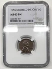 1955 Doubled Die Obverse (DDO) Lincoln Wheat Cent NGC MS-63 BN - nice coin