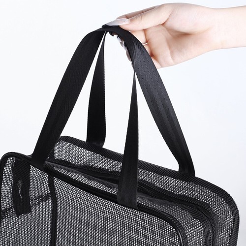 Cosmetic Bag Black Mesh Travel Toiletry Makeup Organizer Case Pouch Zipper Nylon - Picture 14 of 19