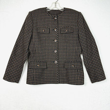 Kasper ASL Ladies Petite Wool Blend Jacket Blazer 10P Black Brown Houndstooth