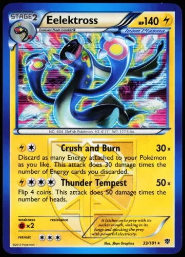 Holographic Pokemon 2013 - Eelektross - 33/101 - Holo Rare - Plasma Blast - Mint