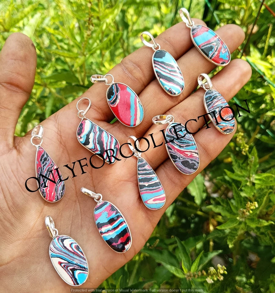 Oferta Colgantes hechos a mano con bisel enchapado en plata de ley 925 piedras preciosas de calsílice azul Foto 3 de 3