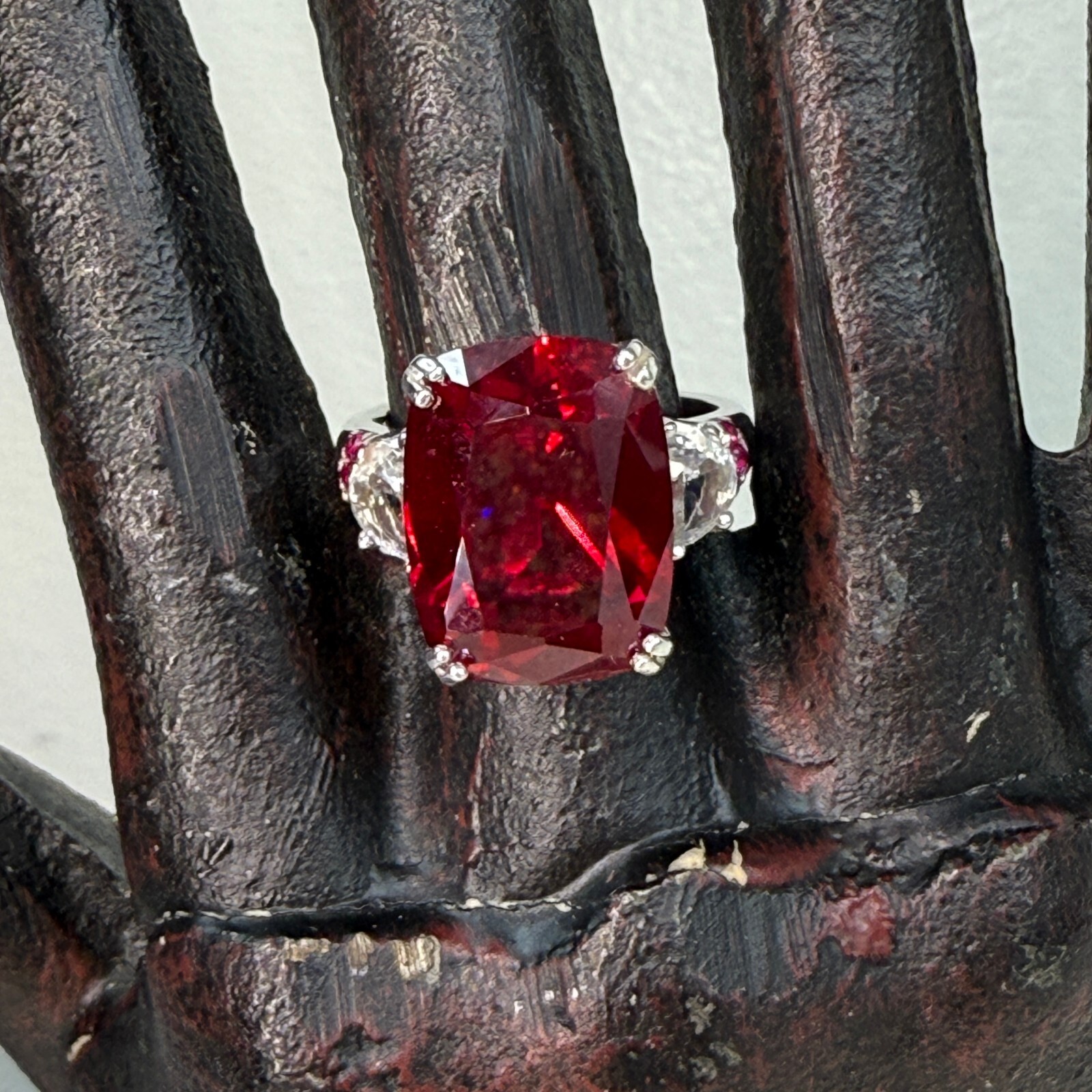 Signed BBJ 925 Sterling Silver Ruby & Topaz Ring … - image 2