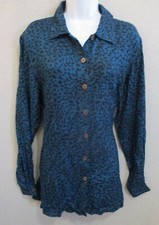 Vintage Carole Little Shirt Size 6 Midnight Green Leopard Print Bigshirt