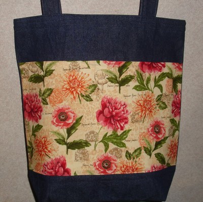 NEW Handmade Large Flowers Floral Garden Denim Tote Bag