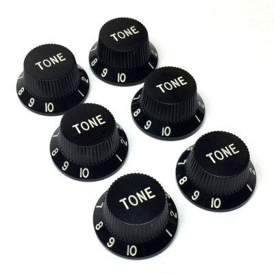 (6 pack) Black 1-10 TONE Knobs for Fender Stratocaster/Strat  PK-ST-TB