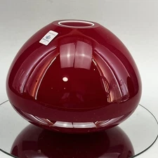 ZWIESEL Vintage Red Cased Hand Blown Glass Vase Modernist Signed Germany 7.5”