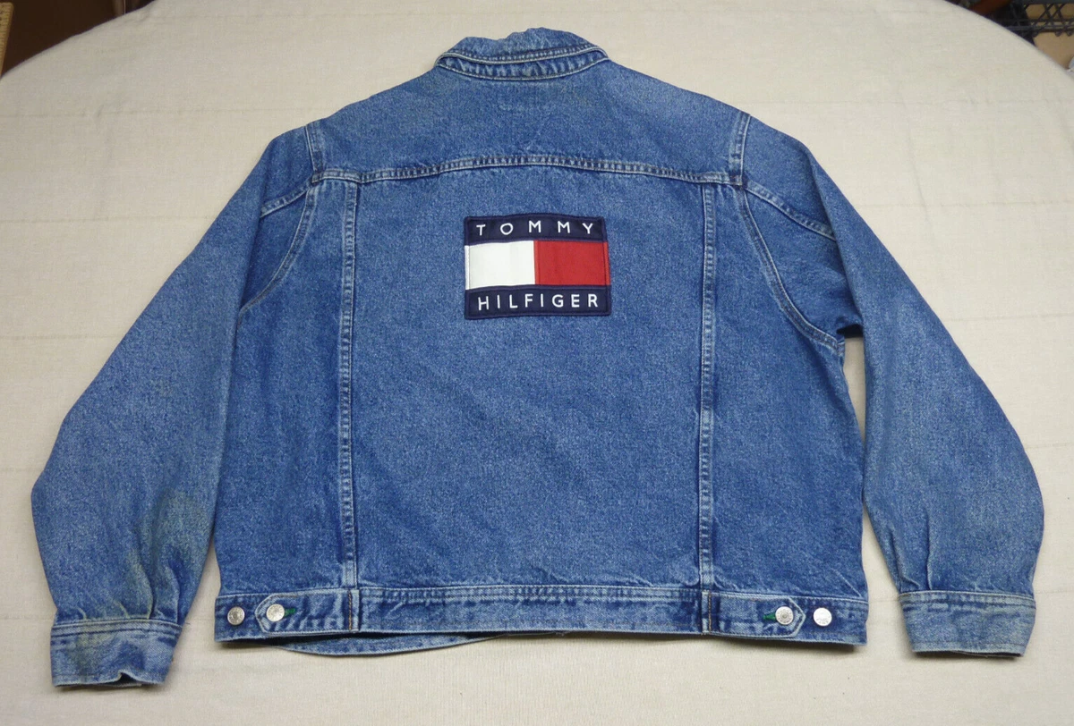 Vintage Men&#039;s TOMMY HILFIGER Up Blue Jean Jacket Size XL Denim BACK PATCH | eBay