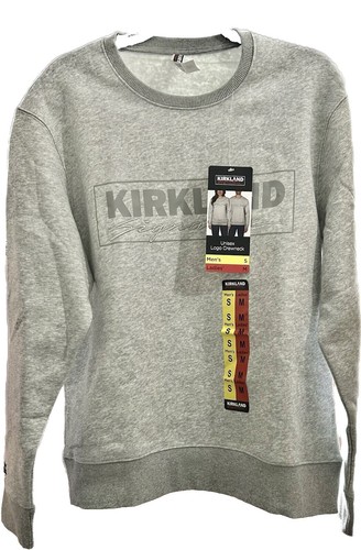 KIRKLAND Signature Logo Crewneck Sweater - Unisex Cotton Blend Sweater (Gray, XL)