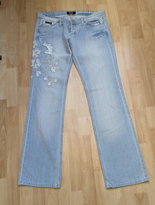 D&G DOLCE GABBANA Jeans Women Frauen light blue, hellblau mit Strass Strassstein