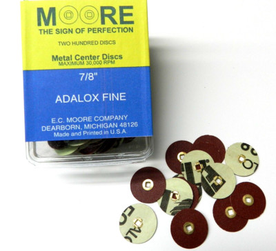 E C Moore's Adalox Fine 7/8'' Sanding Disc Snap On Brass Center Pack of 200
