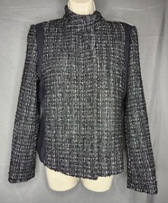 Liz Claiborne Elegant Approach Long Sleeve Full Zip Tweed Jacket Black White Med