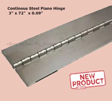 Weldable Piano Hinge 3" x 72 Inch No Holes Steel Finish 0.09" Continuous NEW