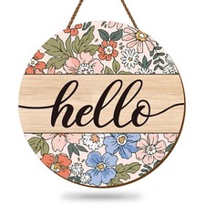 Whaline Vintage Hello Front Door Sign Boho Flower Welcome Wall Door Sign Colo...