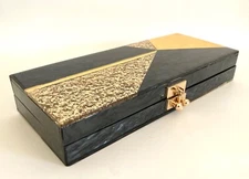 EDIE PARKER BOBBI BROWN Glamorous Lucite Box Clutch Gold & Marble Gray