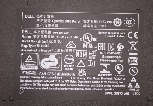 Dell Optiplex 3080 MICRO MODEL D14U G5900T, 8GB RAM, 1TB SSD W/O WINDOWS - Picture 3 of 6
