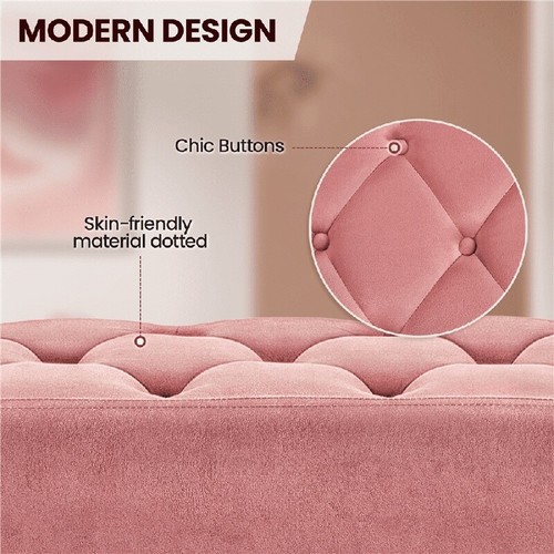 Modern Velvet Ottoman Footstool Bench Bedroom Living Room Indoor Seating Pink - Picture 5 of 11