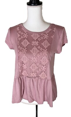 Cloud Chaser Small Pink Embroidered Lace Top Soft Lightweight