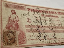 Vtg 1864 Pennsylvania Mine Mich Check Kewweenaw County Pennsylvania Mining Miner
