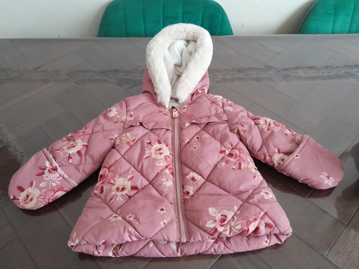 Asda baby girls pink floral quilted zip coat UK