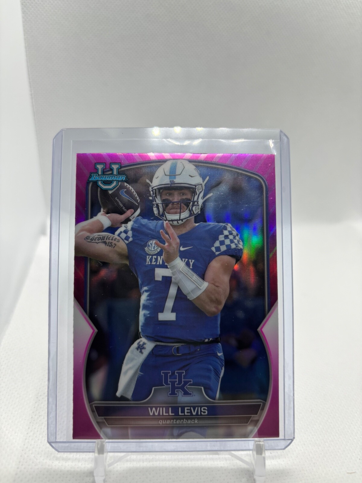 2022 Bowman University Chrome Will Levis Pink Refractor Kentucky #5
