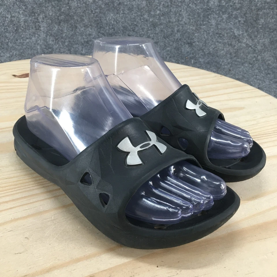 Sandalias Under Armour para mujer 6 taquillas 3 deslizables negras sin cordones cómodas punta abierta planas Foto 3 de 4