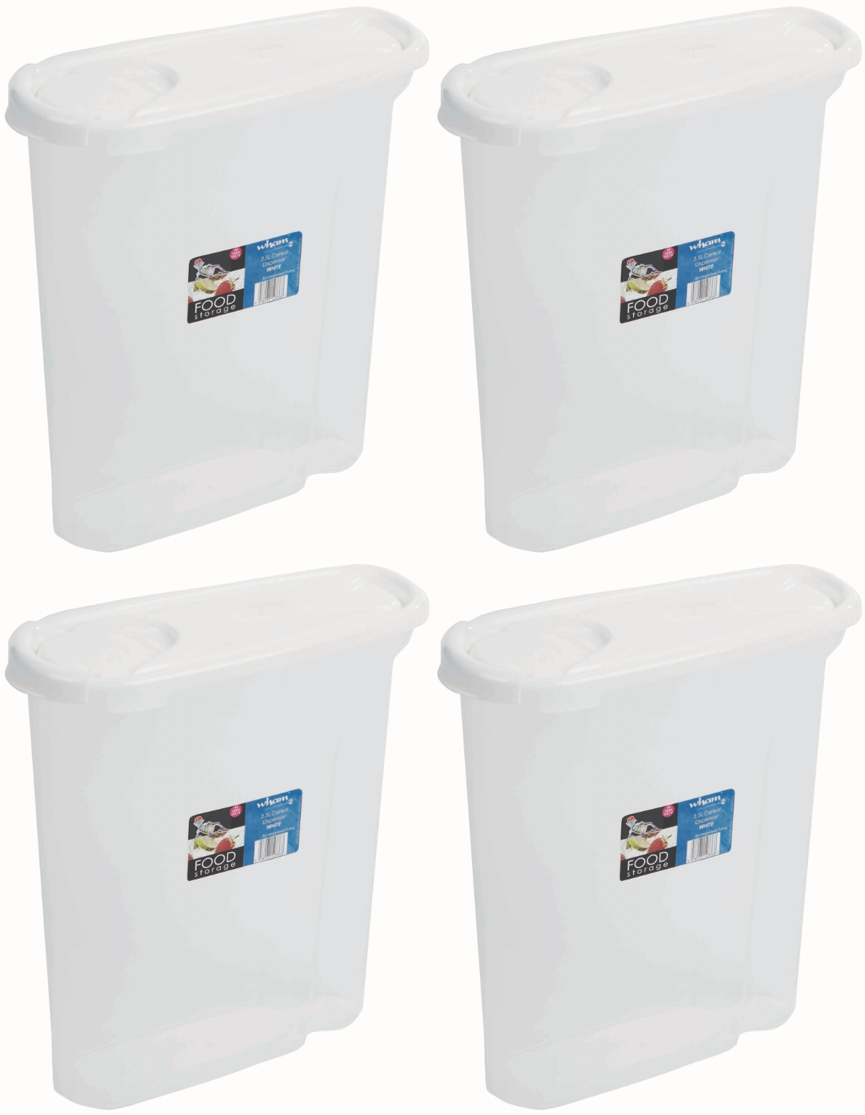 4x Wham Cuisine Food Cereal Storage Container Dispenser with White Lid - 2.5L