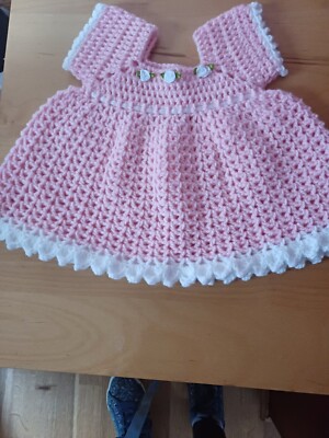 Wunderschönes handgehäkeltes Baby Kleid - rosa mit weißem Besatz - NEWBORN - NEU