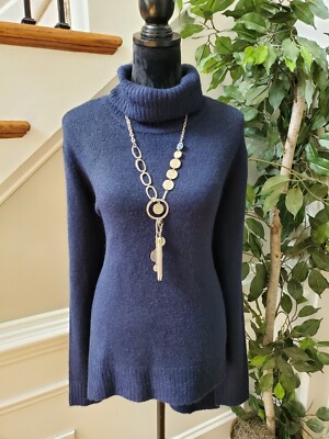 New Direction Women Blue  Acrylic Cowl Neck Long Sleeve Pullover Knit Sweater XL