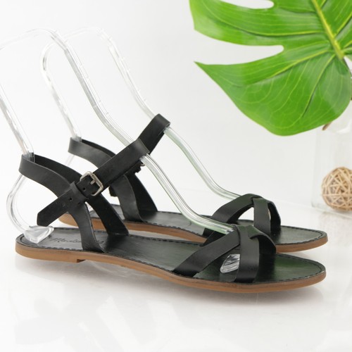 Madewell Womens The Boardwalk Sandal Size 10 Black Leather Crisscross Strap Flat