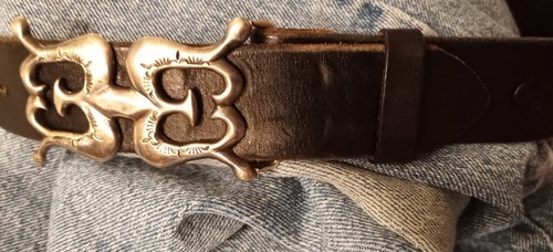 Vintage TOM TAYLOR Black Belt Santa Fe, WILSON BEGAY Cast Sterling Buckle s30-33 - Picture 2 of 12