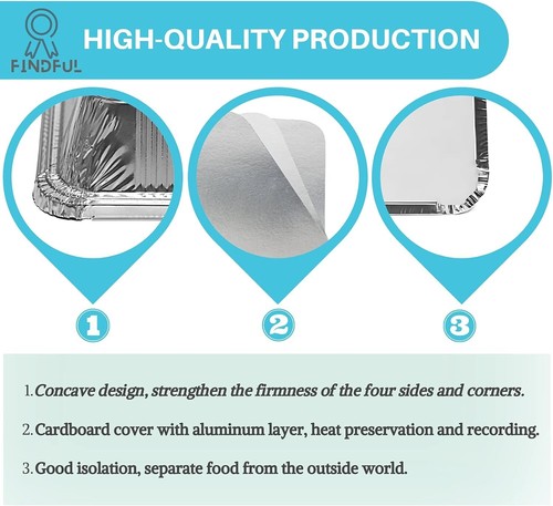 Contenedores de alimentos de papel de aluminio con tapas bandejas de hornear rectangulares para llevar - Imagen 3 de 6
